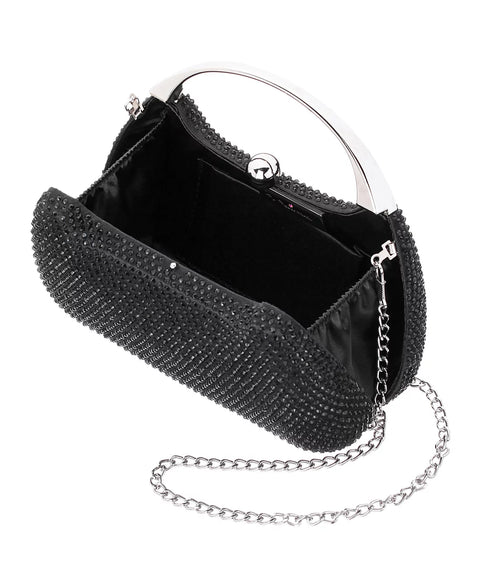 Nina Women's Black Crystal Minaudiere With Metal Handle | Nina In Lebanon