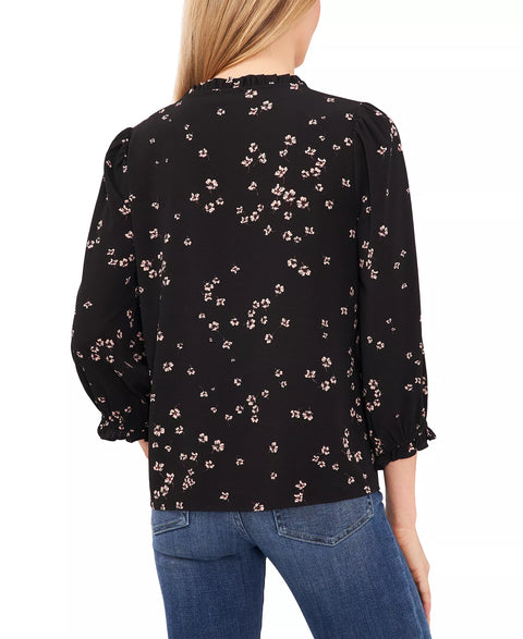 CeCe Women's Black Floral-Print Button-Front Blouse | CeCe In Lebanon