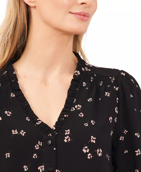 CeCe Women's Black Floral-Print Button-Front Blouse | CeCe In Lebanon