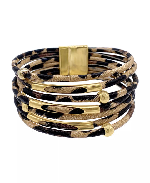Adorinia Women's 14K Gold Plated Multi Strand Leopard Print Bangle Bracelet| Adorinia In Lebanon
