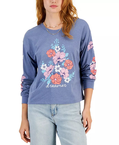Rebellious One Women's Blue Floral Printed Long-Sleeve Dreamer Blouse | Rebellious One In Lebanon
