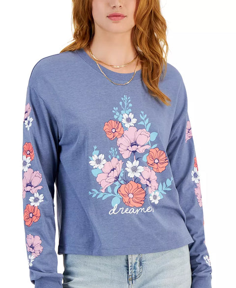 Rebellious One Women's Blue Floral Printed Long-Sleeve Dreamer Blouse | Rebellious One In Lebanon