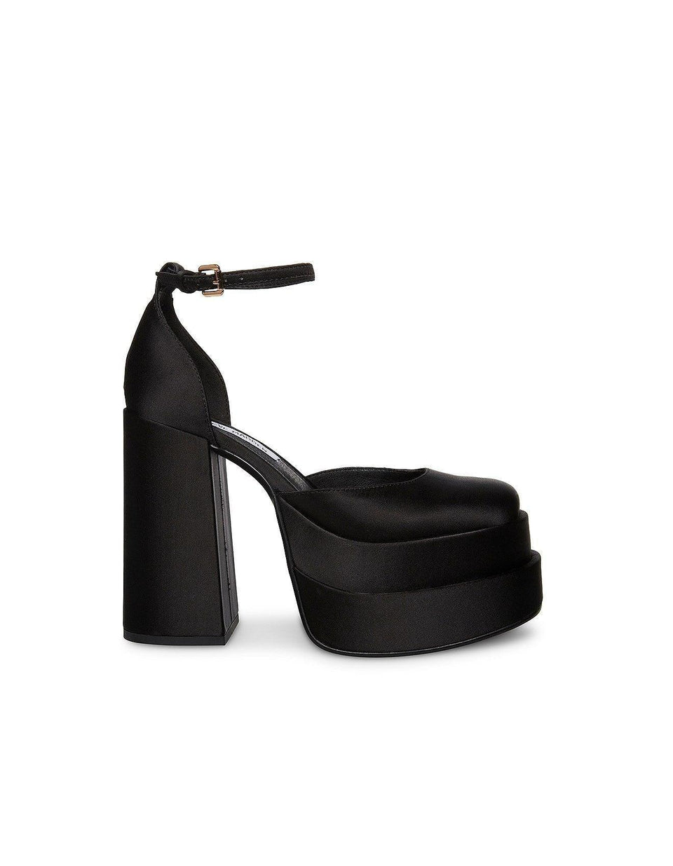 Black platform sandal on a white background