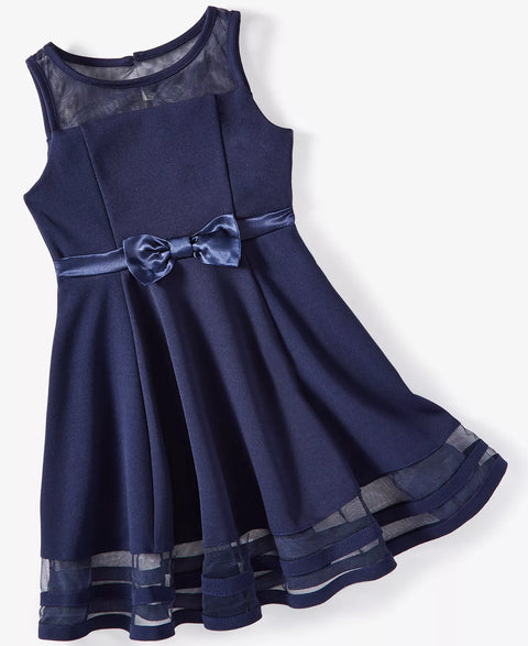 Calvin Klein Big Girl's Navy Illusion Mesh Bow Front Dress|Calvin Klein In Lebanon