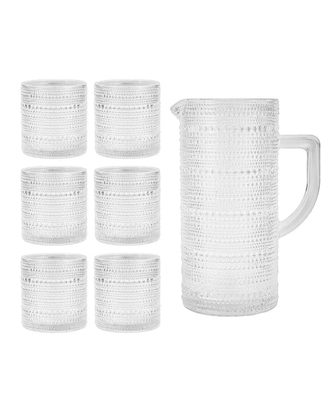 Fortessa Jupiter Beaded Glass Pitcher with 6 Double Old Fashioned Glasses Set of 7|Fortessa In Lebanon