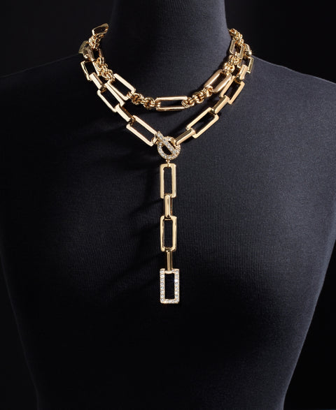 I.N.C. International Concepts Women's Gold-Tone Pavé Link Layered Lariat Necklace | I.N.C. International Concepts In Lebanon
