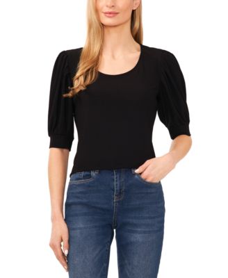 CeCe Women's Black Shirred Scoop-Neck 3/4-Sleeve Knit Blouse | CeCe In Lebanon