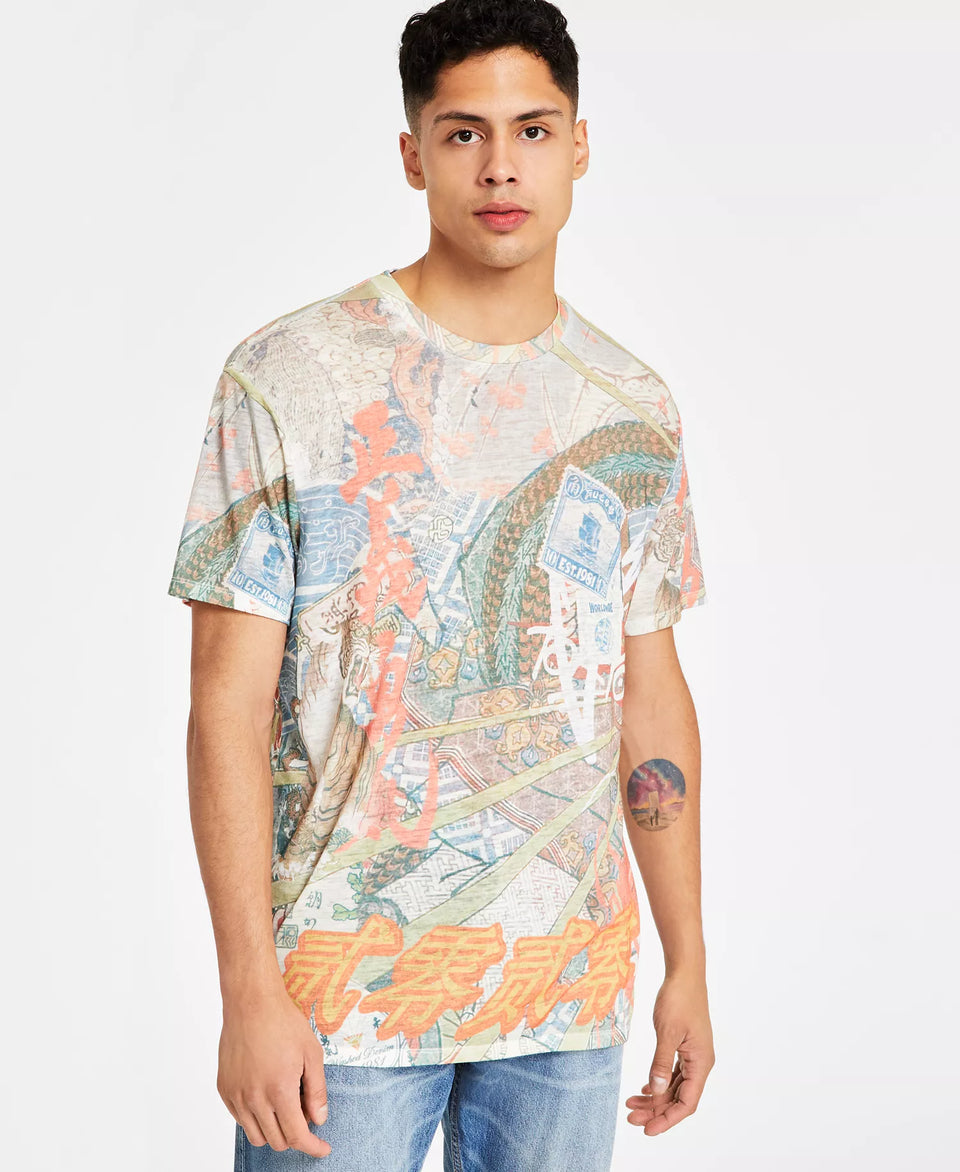 Guess Men's Multicolor Short-Sleeve Crewneck Collage-Print T-Shirt |Guess In Lebanon