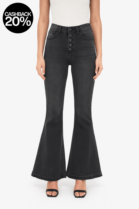 Forever 21 Women's Washed Black High Rise Flare Jeans | Forever 21 In Lebanon