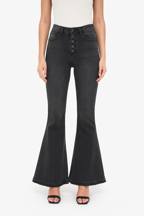 Forever 21 Women's Washed Black High Rise Flare Jeans | Forever 21 In Lebanon