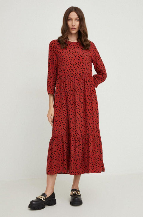 Fresh Made Women's Middle Red Midi Flared Dress | Fresh Made In Lebanon