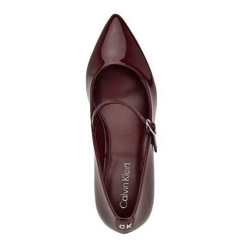 Calvin Klein Women's Leora Block Heel Pointy Toe Dress Pumps - Dark Red Patent