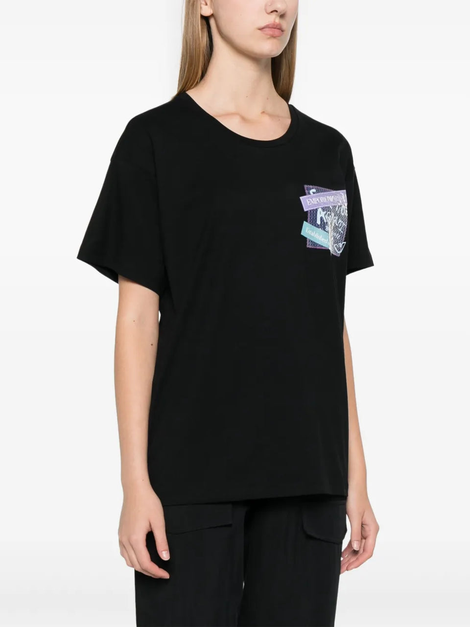 Emporio Armani Women's Black Sequined T-Shirt | Emporio Armani In Lebanon