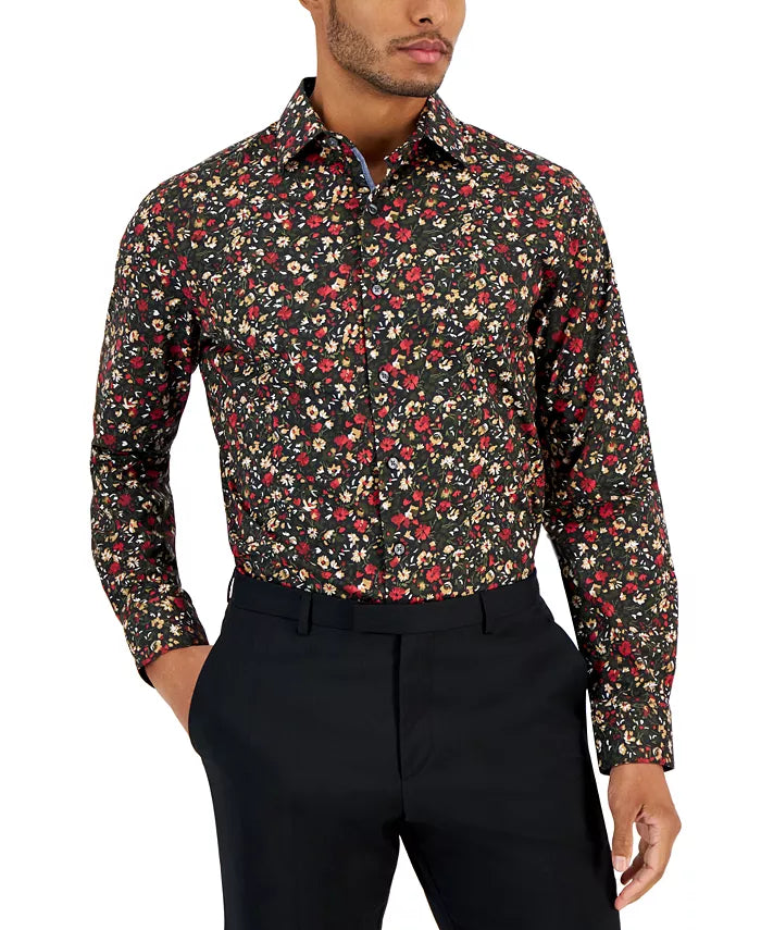 Bar III Men's Black Multi Floral Printed Slim-Fit Stretch Dress Shirt|Bar III In Lebanon