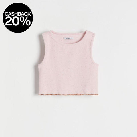 Pink sleeveless top on a white background