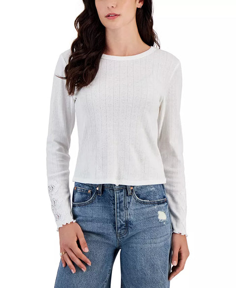 Hippie Rose Women's White Lace-Trim Long-Sleeve Blouse | Hippie Rose In Lebanon