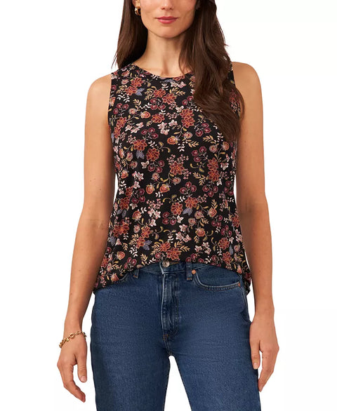 Vince Camuto Women's Black Floral Crew Neck Sleeveless Blouse  |Vince Camuto In Lebanon