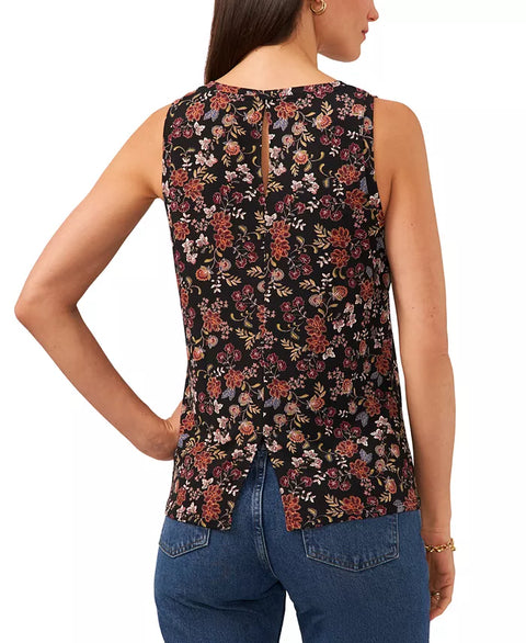Vince Camuto Women's Black Floral Crew Neck Sleeveless Blouse  |Vince Camuto In Lebanon
