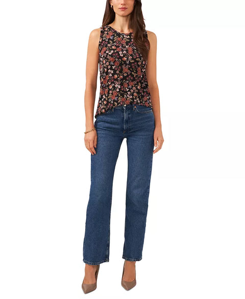 Vince Camuto Women's Black Floral Crew Neck Sleeveless Blouse  |Vince Camuto In Lebanon