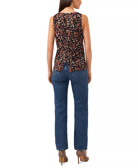 Vince Camuto Women's Black Floral Crew Neck Sleeveless Blouse  |Vince Camuto In Lebanon