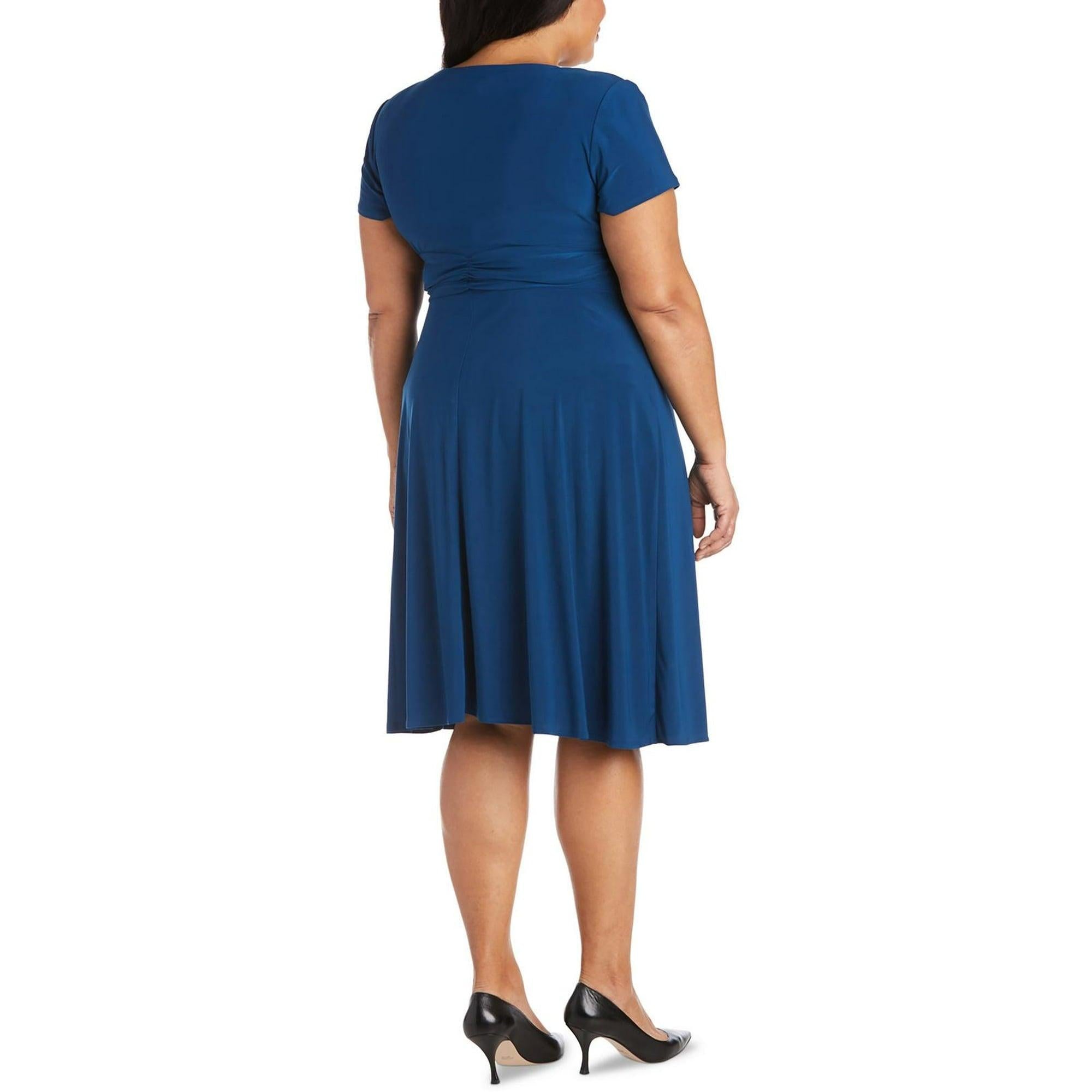 R & M Richards Women's Blue V-Neck Short-Sleeve Dress |R & M Richards in Lebanon