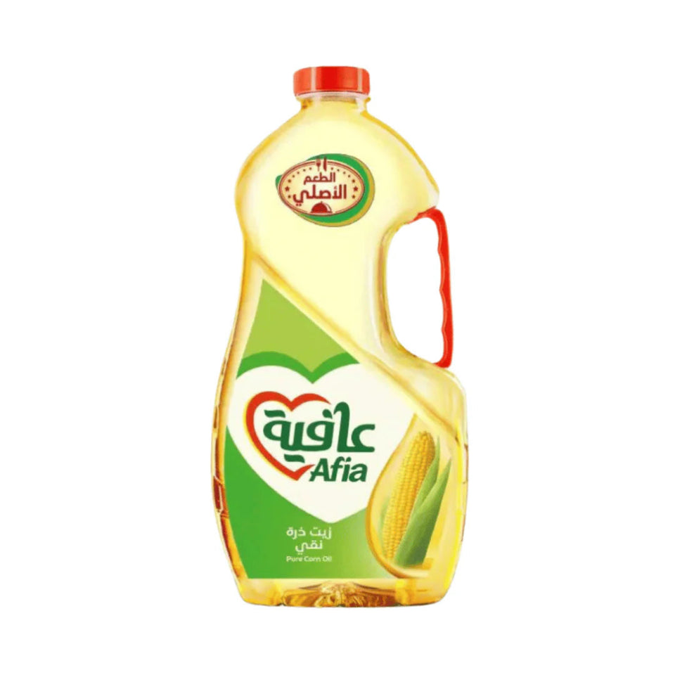 Bottle of Afia oil with a red cap on a white background