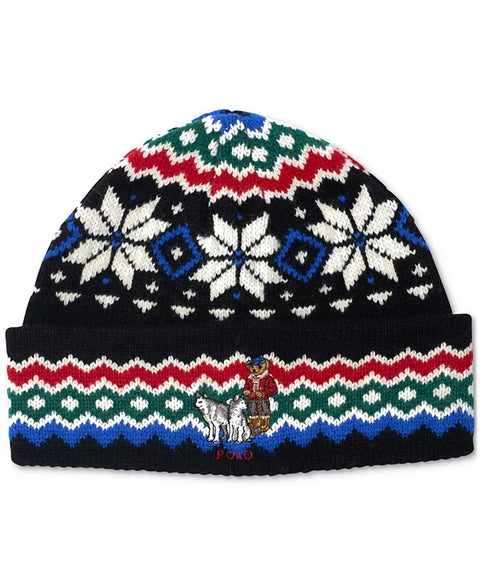 Polo Ralph Lauren Men's Black Polo Bear Fair Isle Quick-Drying Beanie | Polo Ralph Lauren In Lebanon