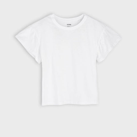 White t-shirt on a light gray background