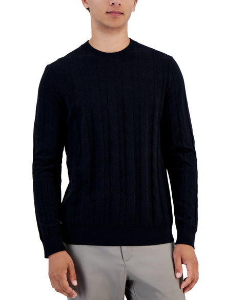 Alfani Men's Black Textured Chevron Long-Sleeve Crewneck Blouses | Alfani In Lebanon