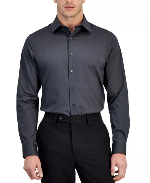 Alfani Men's Dark Grey Regular-Fit Temperature Regulating Solid Dress Shirt | Alfani In Lebanon