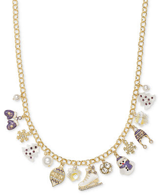 Holiday Lane Women's Gold Mixed Stone Winter Skater Charm Necklace |Holiday Lane in Lebanon