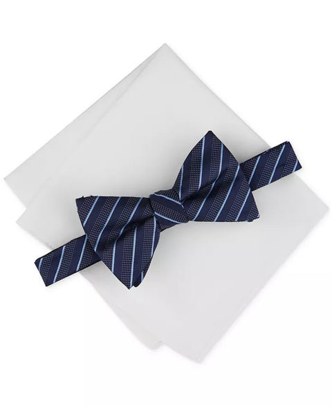 Alfani Men's Navy Vinton Stripe Bow Tie & White Pocket Square Set | Alfani In Lebanon
