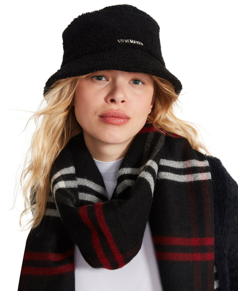 Steve Madden Women's Black Sherpa Bucket Hat with Satin Lining and Embroidered Logo |Steve Madden In Lebanon