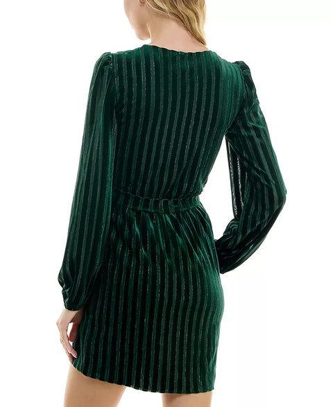 City Studios Women's Glitter Long-Sleeve Velvet Wrap Dress |City Studios In Lebanon