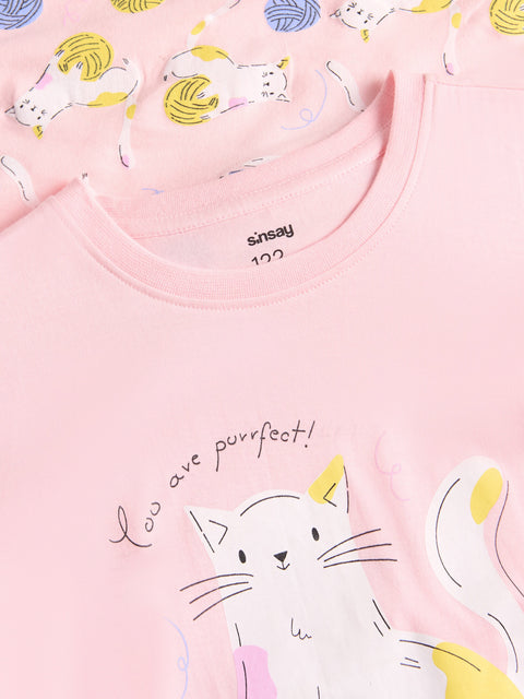 Sinsay Girl's Pink Two-Piece Pajamas With Cat Print | Sinsay In Lebanon