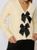 Sinsay Women's Beige with a Black Bow Cardigan