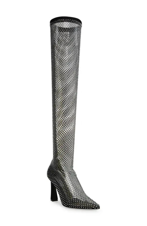 Steve Madden Women's Black Sapphire Crystal Net Over The Knee Boot |Steve Madden In Lebanon