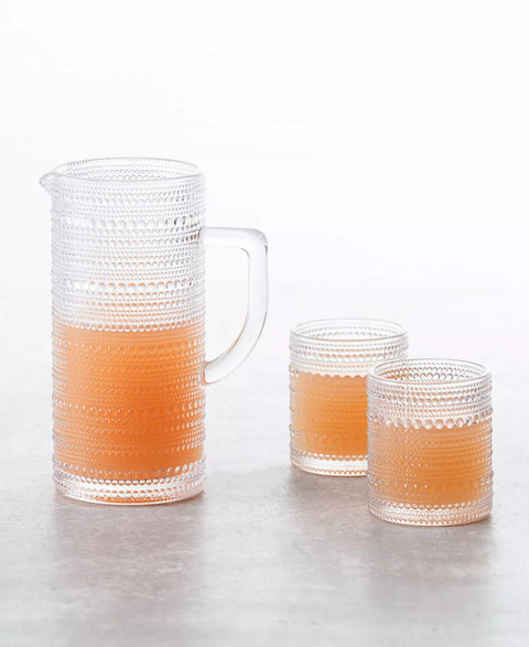 Fortessa Jupiter Beaded Glass Pitcher with 6 Double Old Fashioned Glasses Set of 7|Fortessa In Lebanon