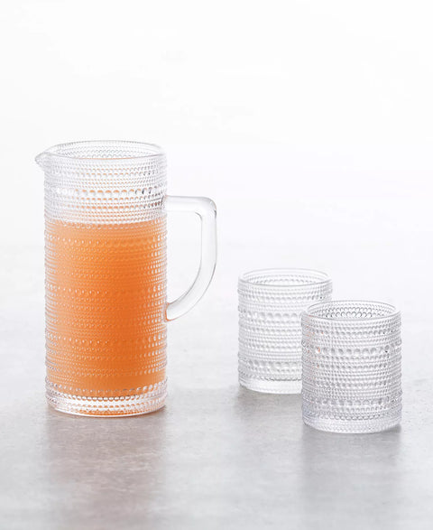 Fortessa Jupiter Beaded Glass Pitcher with 6 Double Old Fashioned Glasses Set of 7|Fortessa In Lebanon