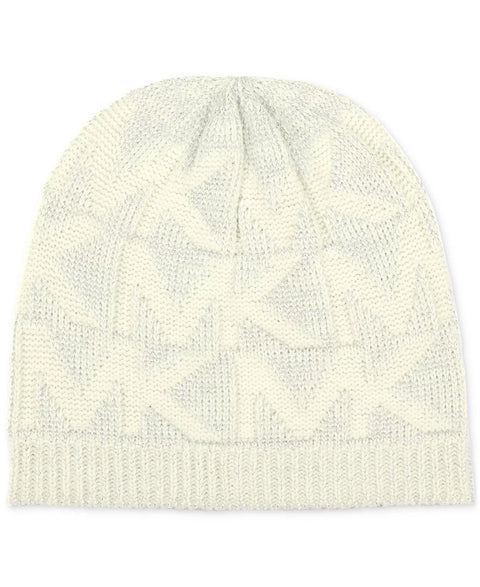Michael Kors Women's Off White Debossed Knit Metallic Beanie & Scarf Set | Michael Kors In Lebanon