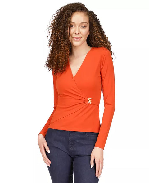 Michael Kors Women's Orange Hardware Wrap Blouse |Michael Kors In Lebanon