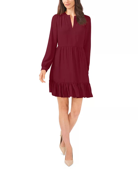 Vince Camuto Women's Burgundy Long Sleeve V Neck Dress |Vince Camuto In Lebanon