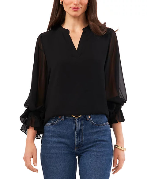 Vince Camuto Women's Black Split-Neck Long-Sleeve Blouse | Vince Camuto In Lebanon