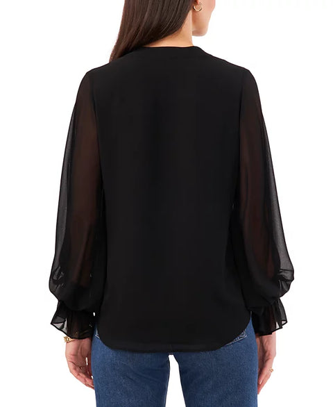 Vince Camuto Women's Black Split-Neck Long-Sleeve Blouse | Vince Camuto In Lebanon