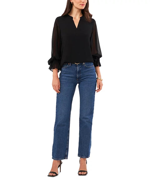 Vince Camuto Women's Black Split-Neck Long-Sleeve Blouse | Vince Camuto In Lebanon