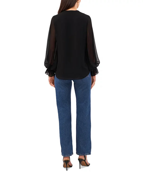 Vince Camuto Women's Black Split-Neck Long-Sleeve Blouse | Vince Camuto In Lebanon