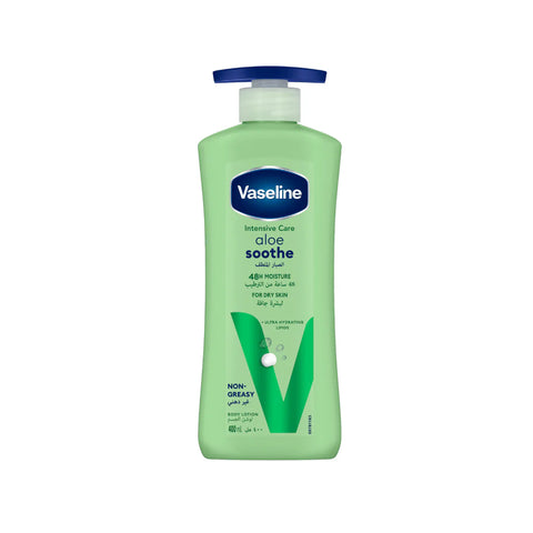 Vaseline Intensive Care Aloe Soothe lotion bottle on a white background