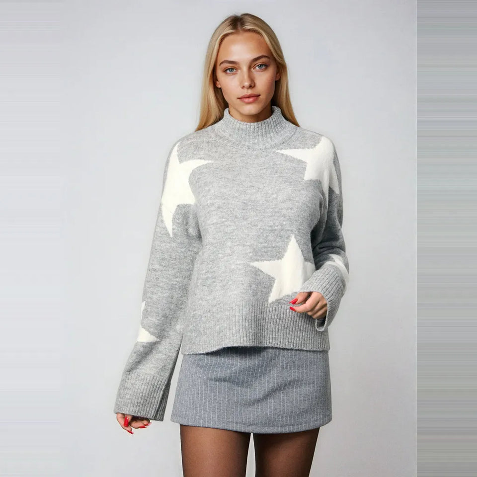 Sinsay Women's Light Grey Large White Stars Oversized Blouse