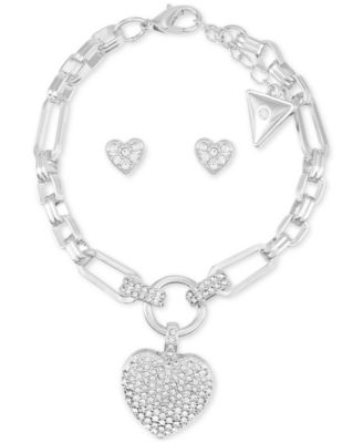 Guess Women's Silver Tone Heart Bracelet With Matching Earrings| Guess in Lebanon