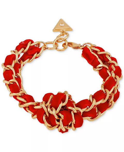 Guess Women's Red Velvet Woven Knotted Statement Bracelet |Guess In Lebanon